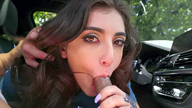 Raunchy teen Jezebeth dominates with hot car blowjob