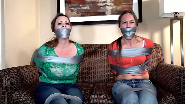 2 sisters taped up gag