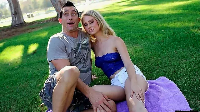 Guy Strolls Down The Park And Fines Beautiful Blond Slut