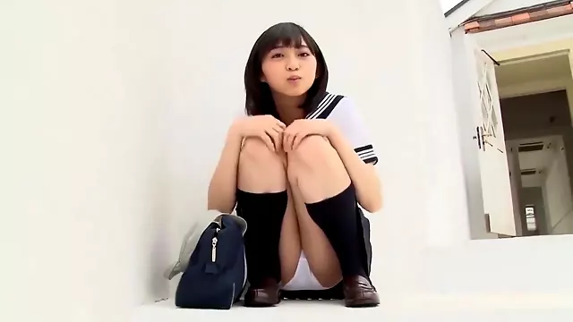 Japanese schoolgirl in lovely white cotton panties