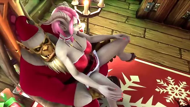 Sexy Demon Girl Rides Orc Santa's Dick Warcraft Parody
