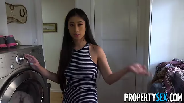 Busty Asian agent with massive tits fucks client in HD