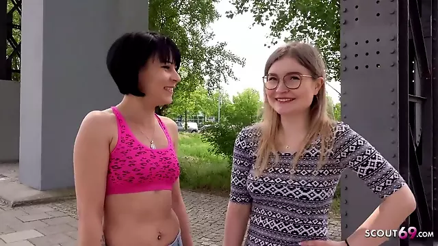 Naughty german girls first threesome sex