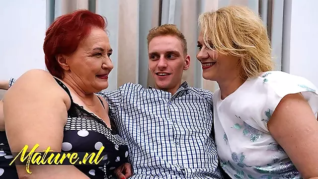 Two Horny Grandma   s Invite a Big Dick Toyboy Over For Some Threesome Fun!