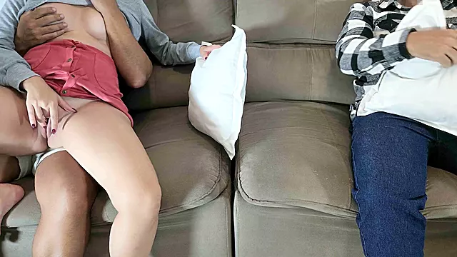 Wife caught fingering her ass on the couch, while brother-in-law looks on