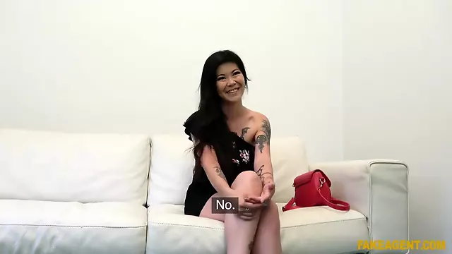 Tattooed Asian Chick Swallows Cum - FakeAgent