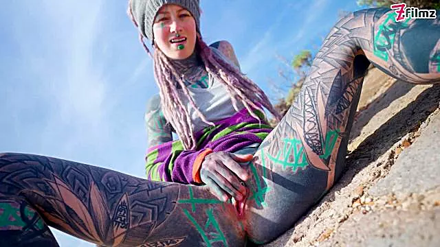 Dreadhead horny HIPPIE girl gets ANAL fuck outdoors by tattooed dick - POV