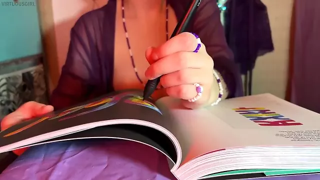 Topless ASMR Looking at a Graphic Design Book (tracing, paper sounds)