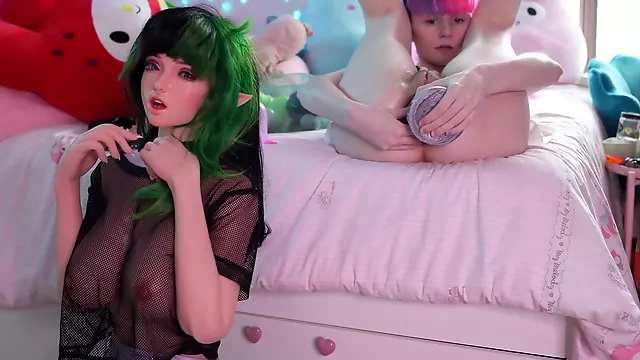 Cute Goth Girl Playing With Dolls