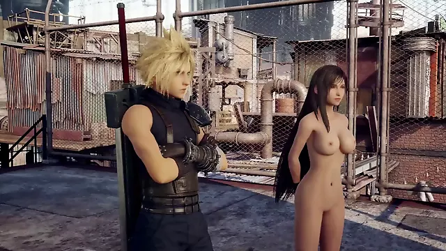 Curvy anime babe Tifa Lockhart walks around fully nude in FF7 RMK Part 4 walkthrough