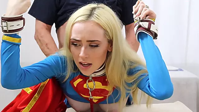 Busty blonde Candy Milky submits to bondage and sneaky doggy-style fellatio in Supergirl Solo 1-2